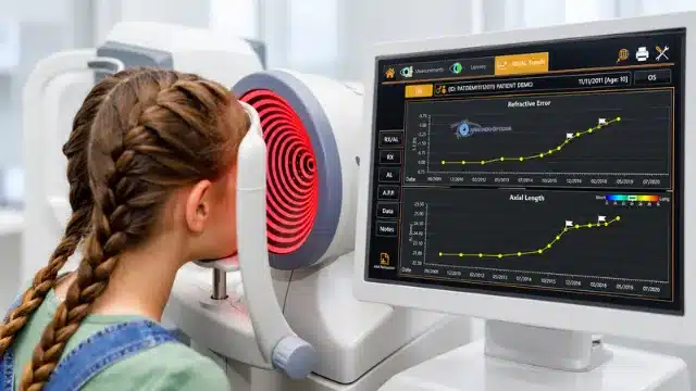 Medición de la longitud axial en niña para el control de miopía