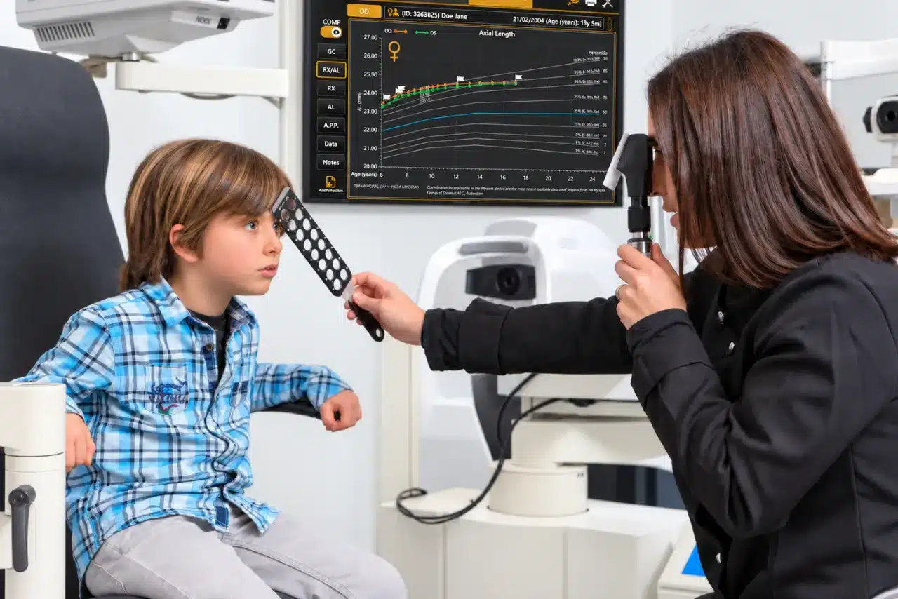 Evaluación visual de un niño para el control de la miopía en Armando Ópticos